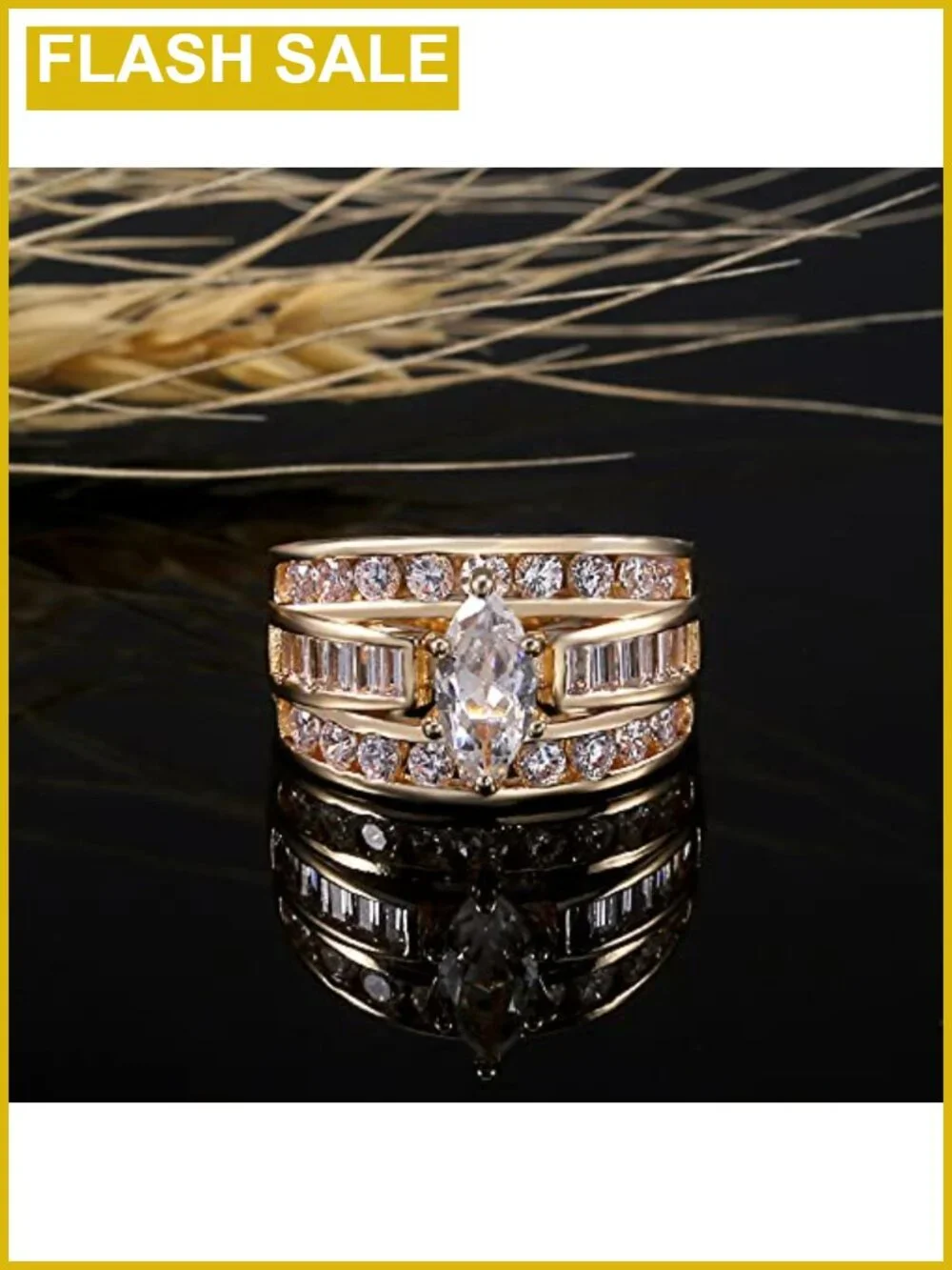 14K Gold Plated Marquise CZ Wedding Ring Set